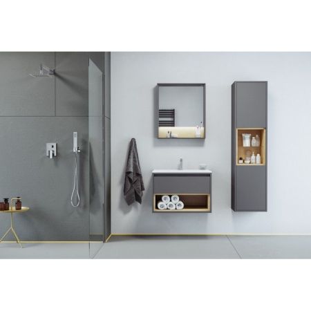 Тумба под раковину EXCELLENT Tuto 60 см (серый/дуб), 1 ящик, артикул MLEX.0101.600.GRBL