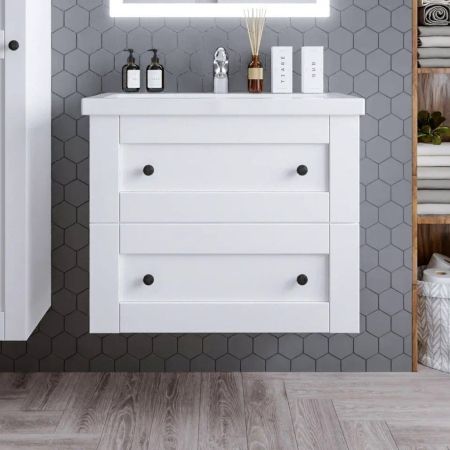 Тумба под раковину подвесная Бриклаер Хелена (рамочная) белый, 80 см, артикул 4627125416415