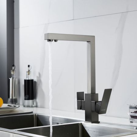 Смеситель для кухни с подключением фильтра Shevanik S148T, оружейная сталь, артикул S148T