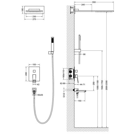 Душевая система встроенная Timo Briana SX-7119/03SM черный, артикул SX-7119/03SM