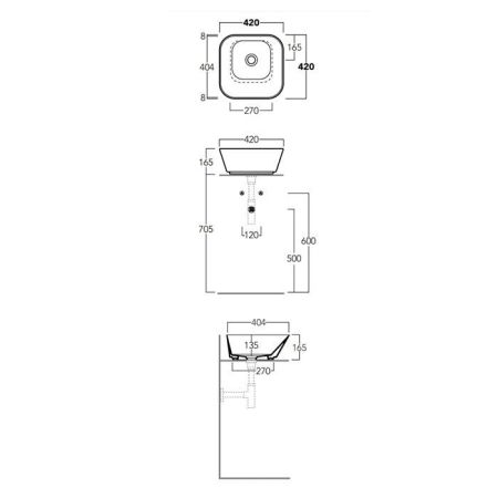 SIMAS WAVE Раковина 420х420х165 мм., для установки на столешницу, без отверстий для смесителя, цвет Mirto matt