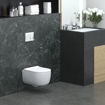 Комплект BERGES для монтажа  подвесного унитаза: инсталляция NOVUM525, кнопка L3 хром глянец, унитаз EGO Rimless, сидение дюропласт  Toma Slim SO, микролифт, быстросьем, артикул 047213