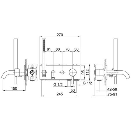 Fantini Cafe/Nostromo Смеситель для ванны, встраиваемый, на 2 источника, излив 150мм, (наружняя часть), цвет: хром, артикул 50 02 E320B