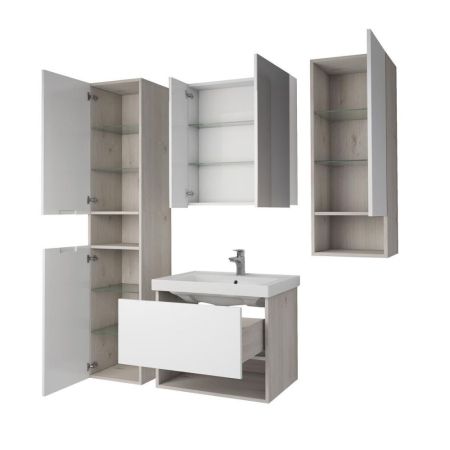 Тумба с раковиной подвесная Dreja Perfecto 60 см, дуб эврика/белый, артикул 99-0811-com