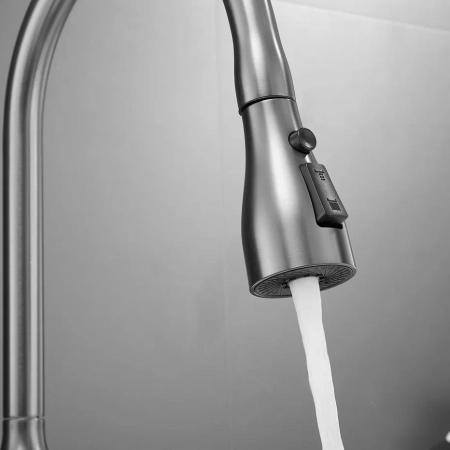 Смеситель для кухни с выдвижным изливом Shevanik S163T, оружейная сталь