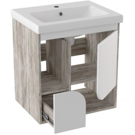 Тумба под раковину Runo Сити 60 4620750028770 подвесная Скандинавский Дуб Белая