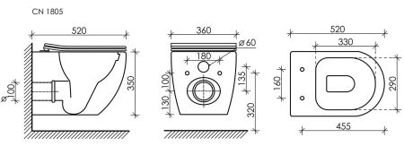 Подвесной унитаз Mia Rimless CN1805, артикул CN1805