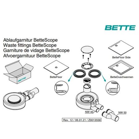 BETTEFLOOR Сифон  0,85 л/с, диам.90мм, отвод 50мм, цвет: белый, артикул B574-000