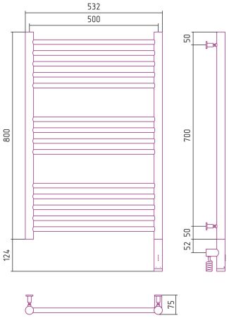 Полотенцесушитель электрический "БОГЕМА 3.0" прямая 800х500 / МЭМ правый (Матовый белый)