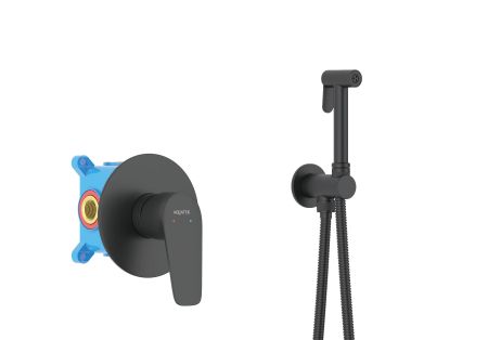 Набор с гигиеническим душем (смеситель + гигиеническая лейка + шланг + шланговое подсоединение с держателем) AQUATEK, матовый черный AQ1119MB БЕТТА, артикул AQ1119MB