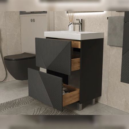 Тумба под раковину напольная Velvex Edge tn.EDG.9696.60.2Y графит, 60 см, артикул tn.EDG.9696.60.2Y графит