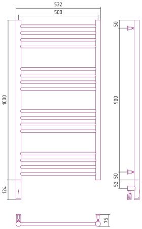Полотенцесушитель электрический "БОГЕМА 3.0" прямая 1000х500 / МЭМ левый (Состаренная бронза), артикул 05-5804-1050
