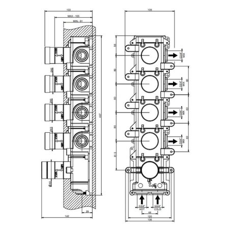 GESSI Встраиваемая часть термостатического смесителя (до 4-х источников), артикул 09268#031