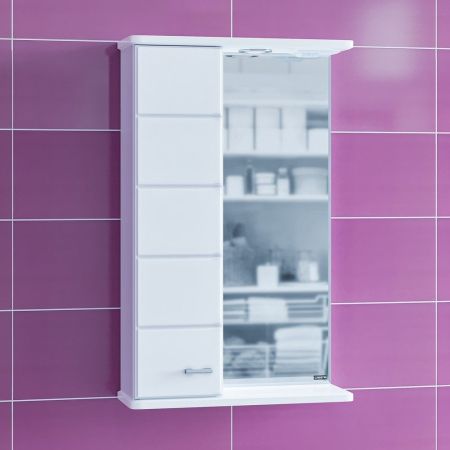 Зеркальный шкаф СаНта Омега 50 с подсветкой, левый, цвет белый 107001, артикул 107001