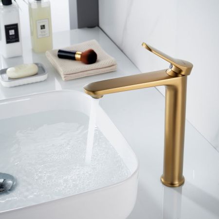 Смеситель для раковины высокий Shevanik S4311G, золотой сатин, артикул S4311G