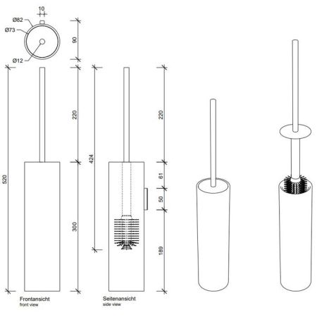 Ёршик, Decor Walther, Stone, WBG, ширина, мм-85, глубина, мм-95, высота, мм-520, настенный, материал колбы-минеральное литье белое матовое, материал держателя-металл, цвет-хром, артикул 0970954