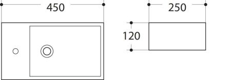 Раковина керамическая, чаша справа AM-7948-R, цвет белый, 450х250х120