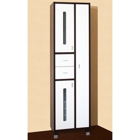 Шкаф пенал Бриклаер Бали 57 с бельевой корзиной Белый Светлая лиственница