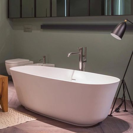 ANTONIO LUPI BAIA Ванна отдельностоящая 1850х900х500 мм., с нажимным донным клапаном, сифоном и гибким шлангом, Cristalplant, цвет белый