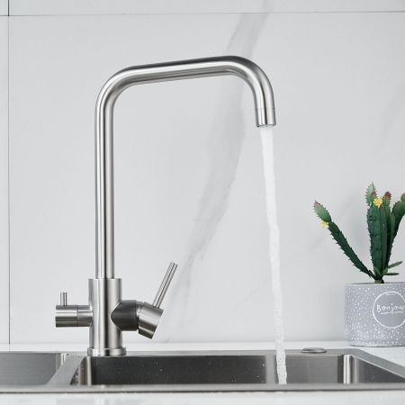 Смеситель для кухни с подключением фильтра воды Raffine F118L, сатин, артикул F118L