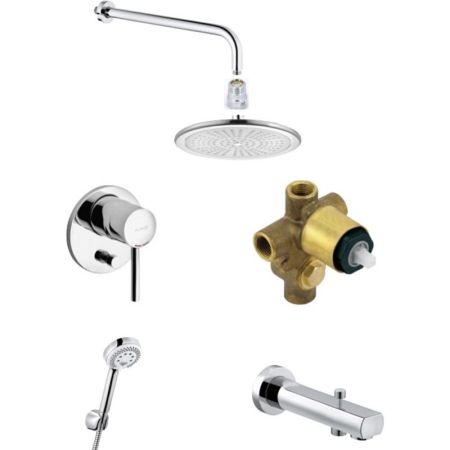 Душевой комплект, Kludi, BOZZ, смеситель-в комплекте, монтаж смесителя-настенный встраиваемый, тип открывания воды-однорычажный, тип регулирования воды-керамический картридж, внутренняя часть-в комплекте, излив-есть, вынос излива, мм-170, верхний душ-есть, артикул 386310576