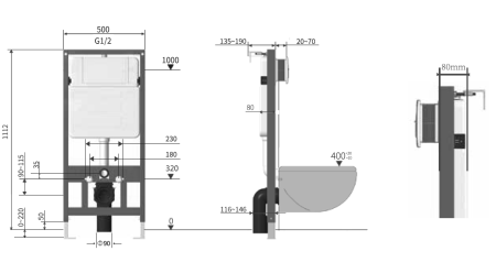 Инсталляция для подвесного унитаза Vincea VIS-601, 500*1112, цвет сине-белый