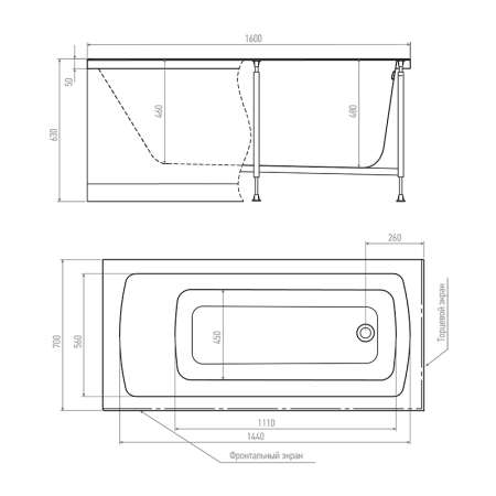 Акриловая ванна TIMO  RITTA 1600*700*630 (RITTA1670), артикул RITTA1670