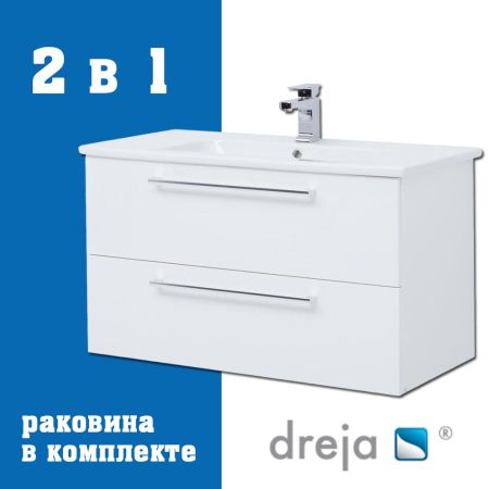 Тумба с раковиной подвесная Dreja Gio 100 см, белый, артикул 77-0105W-com