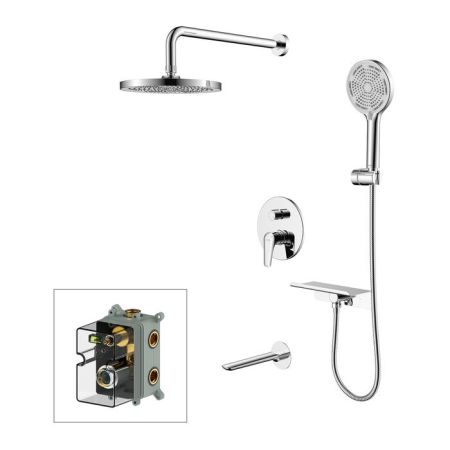 Душевая система скрытого монтажа с тропическим душем, ручным душем и изливом, глянцевый хром, Dale, Milardo, DALSB03M68, артикул DALSB03M68