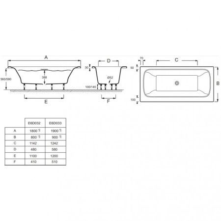 Ванна из материала Flight Jacob Delafon Elite 180x80 E6D032-00 без гидромассажа