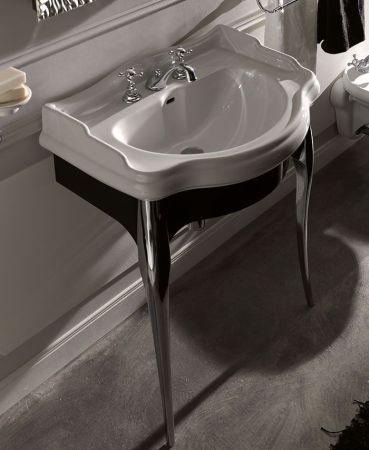 KERASAN Retro Комплект мебели черный глянцевый для раковины 73см, ножки (арт.736290): хром (упаковка-2 коробки), артикул 7362K2