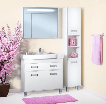 Зеркальный шкаф Бриклаер Палермо 90 с подсветкой Белый глянец, артикул 4627125413049