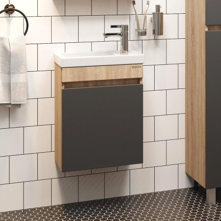 Тумба Onika Милтон 45 подвесная, серая/дуб сонома (ум.Фостер 45)