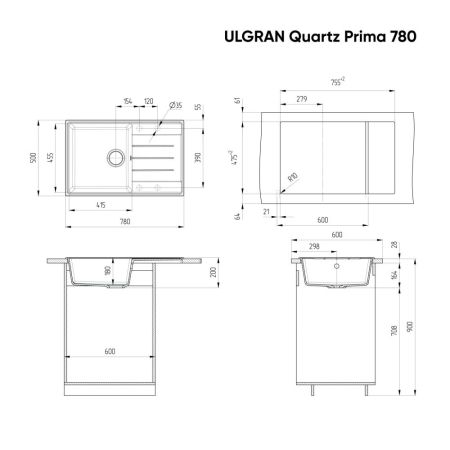 Мойка ULGRAN Quartz десерт (Prima 780-03), артикул Prima 780-03