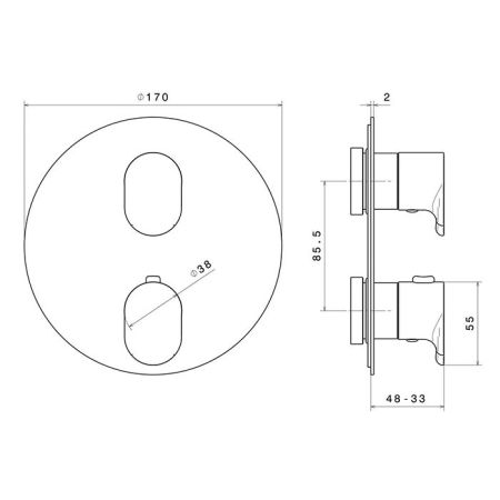 Встраиваемый термостатический смеситель для душа OLE с регулировкой температуры, золотой атласный, артикул 67638EKM.M0.071