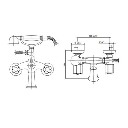 Bongio Fleur Blanc Смеситель для ванны с ручным душем,, цвет хром/белый фарфор