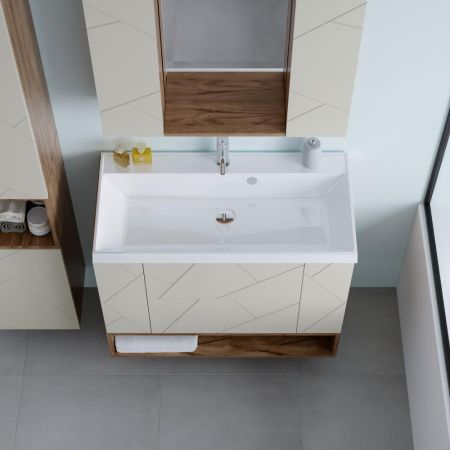 Комплект мебели для ванной Бриклаер КРИСТАЛЛ 90ZL, латте/дуб крафт табачный, артикул КРИСТАЛЛ 90ZL