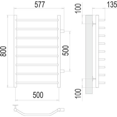 Полотенцесушитель водяной (боковое подключение) Terminus Виктория П8 50х80, артикул 4670078530110