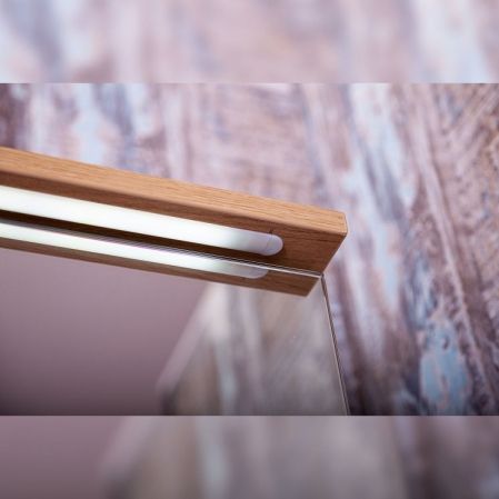 Зеркальный шкаф Бриклаер Форест 50 с подсветкой Антрацит со вставкой Пенёк