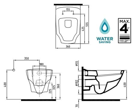 Унитаз Bien Fracture FRKA056GMVP0W3000 подвесной Белый с сиденьем Микролифт, артикул FRKA056GMVP0W3000