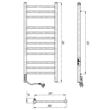 Полотенцесушитель электро "Астор ЧКЧ12 350х900", черный муар, левый