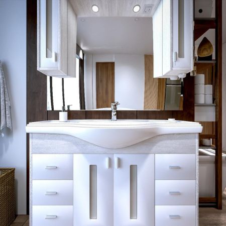 Комплект мебели для ванной Бриклаер БАЛИ 120, светлая лиственница/белый, артикул БАЛИ 120