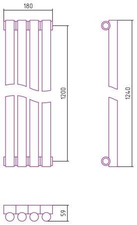 Отопительный радиатор ЭСТЕТ-1 н/ж 1200х180 / 4 сек (БЕЛЫЙ), артикул 12-0301-1204