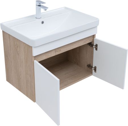 Тумба под раковину Aquanet Оптима 80 дуб светлый/белый сатин