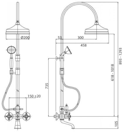Душевая стойка  со смесителем для ванны,верхним и ручным душем CEZARES DIAMOND-CVD-Sw