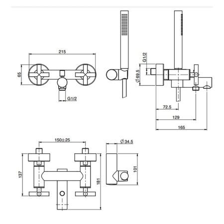 Fima Carlo Frattini Maxima Смеситель для ванны, настенный, с ручным душем, цвет: чёрный матовый, артикул F5304NS