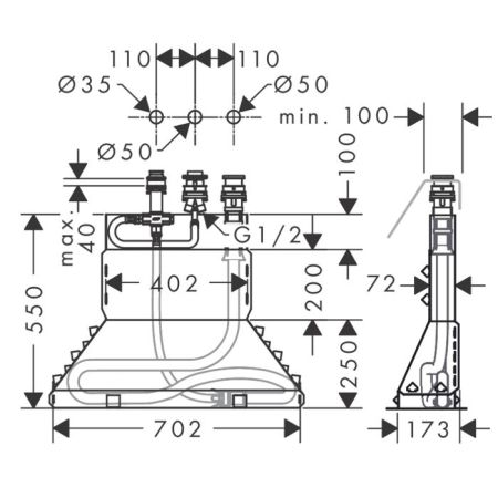 Внутренняя часть, Hansgrohe, назначение-смеситель для ванны и душа, стандарт подвода воды-1/2", не окрашен, состоит из: скрытая часть, шланг для душа, Secubox, артикул 13437180