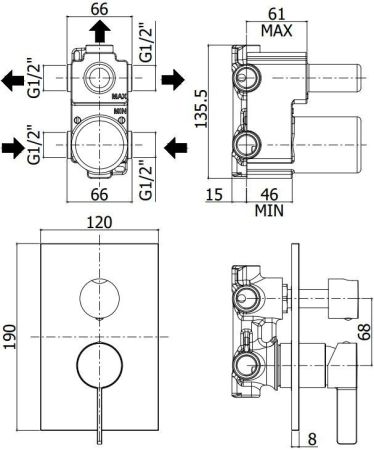 Смеситель для душа Paffoni Rock RO019CR/M (с внутренней частью), артикул RO019CR/M