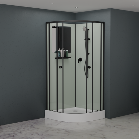 Душевая кабина полукруг, раздвижные двери, стеклянная, профиль чёрный- RGW AN-208B (Прозрачное, 900x900)