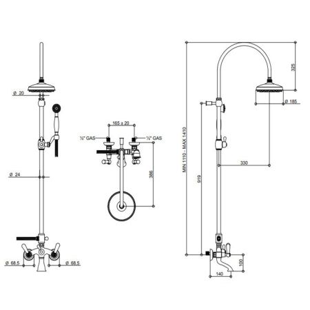 Bongio Mille Nuits Смеситель для ванны, цвет золото/черный фарфор, артикул 22536OR0D